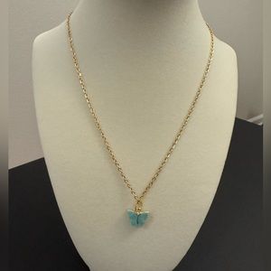 Trendy 18” Blue Butterfly Gold Plated Stainless Steel Chain Necklace- Handmade